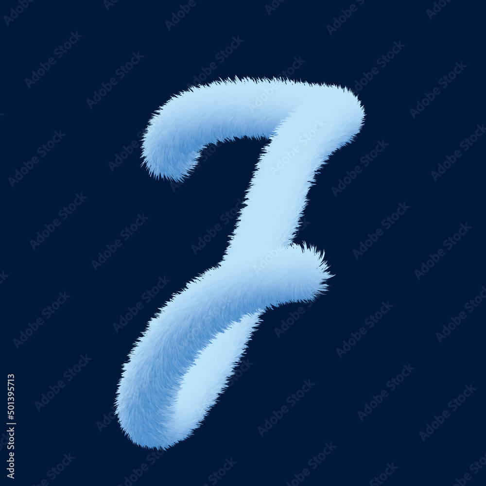 Fototapeta premium 3d alphabet, furry letter J, rendering on blue background