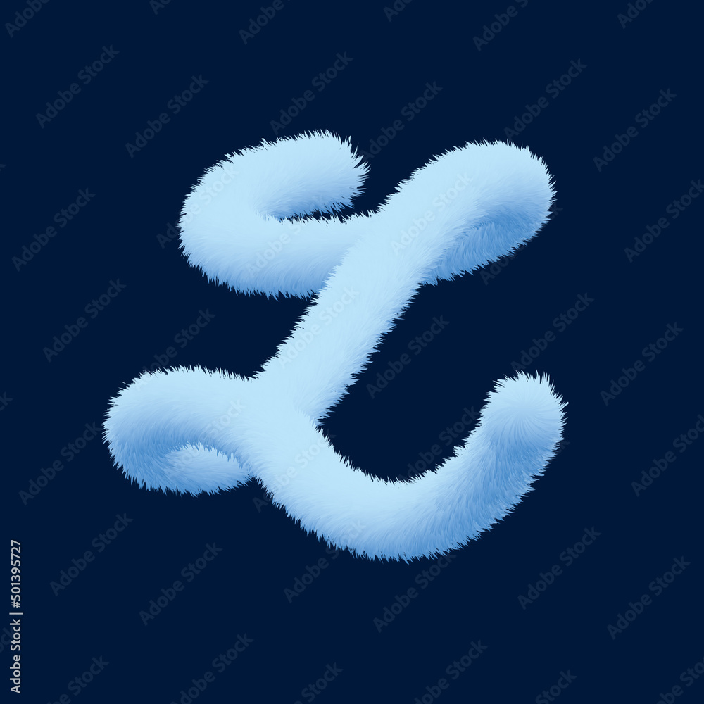 Fototapeta premium 3d alphabet, furry letter L rendering on blue background