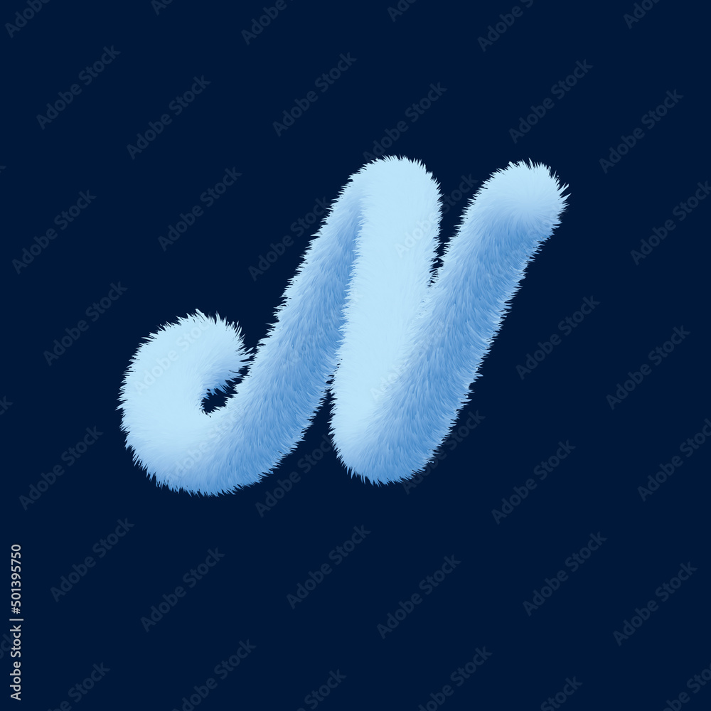 Naklejka premium 3d alphabet, furry letter N, rendering on blue background