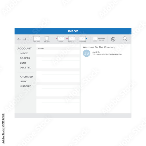 EMail Inbox Window, Email Window, Email Template, UI Design, Email UI Window, Email Mail, Email Screen, Vector Illustration Background