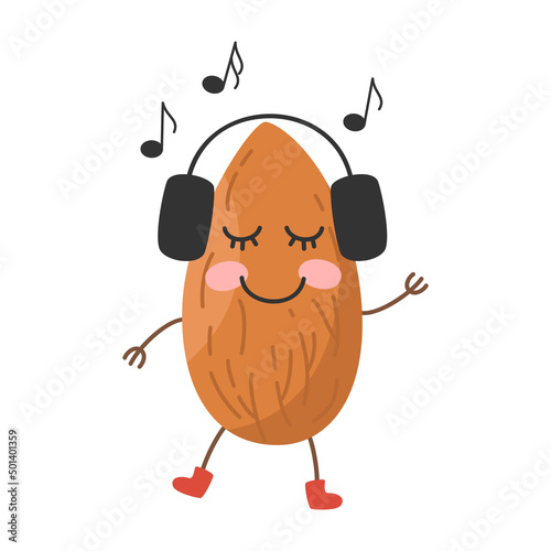 Cute cartoon almond on white background. Vector illustration.