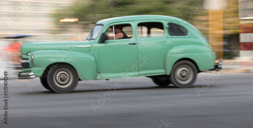 Old green car in Havana  Cuba