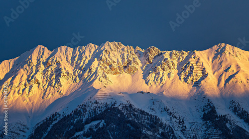 Magnificent view of snowy Nordkette mountain chain, Austria, Tirol, Innsbruck