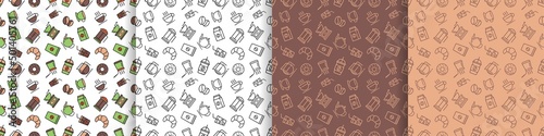 Canvas set of coffee seamless pattern, vector background in different colors