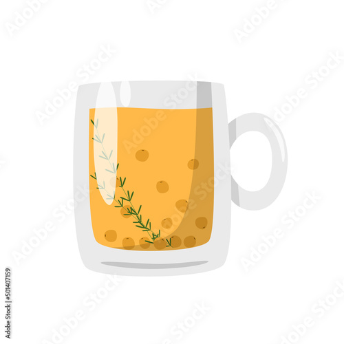 Sea buckthorn tea vector illustration. Hot drink