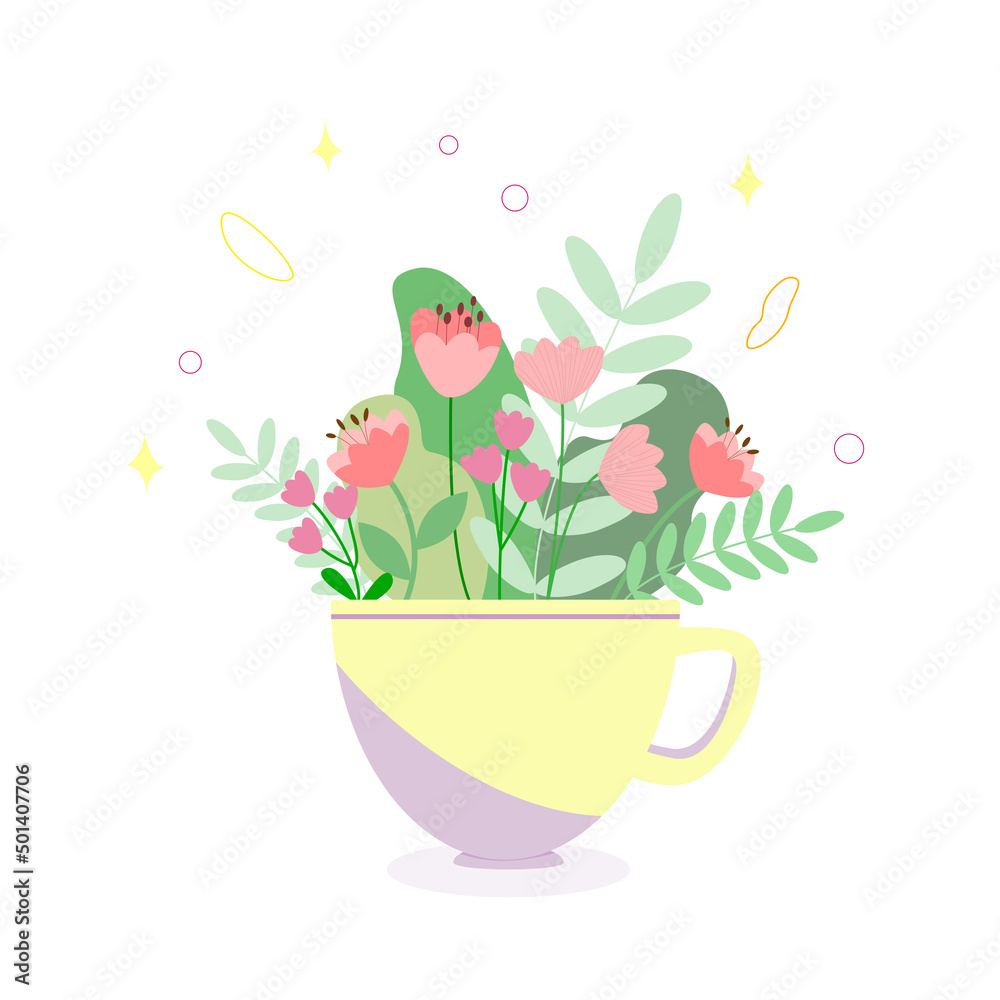 bouquet of flowers with leaves in a cup bouquet of flowers with leaves in a cup