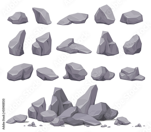 Set of gray stones of different kinds. Vector illustration on a white background