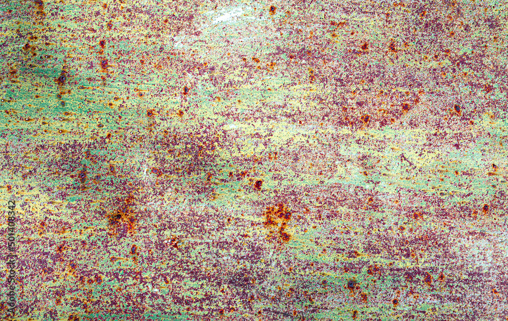 Texture - Old metal plate painted green with rust