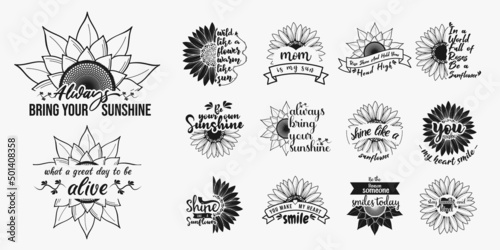 Set of sunflower quotes and motivational sunflower inspirational lettering for t-shirt and print design, sunflower t-shirt design, typography t-shirt design, sunflower bundle t-shirt design photo