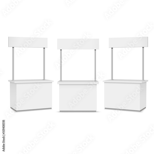 White blank advertising POS POI PVC Promotion counter booth. Vector