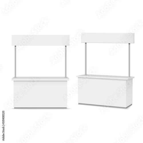 White blank advertising POS POI PVC Promotion counter booth. Vector