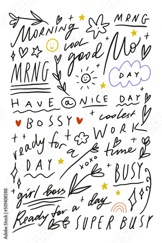 Blogger vlog stories text lettering stickers clipart vector collection bundle