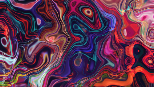 Abstract fluid metal or traces of gasoline oil. Environmental pollution concept. 3D rendering multicolors liquid background.