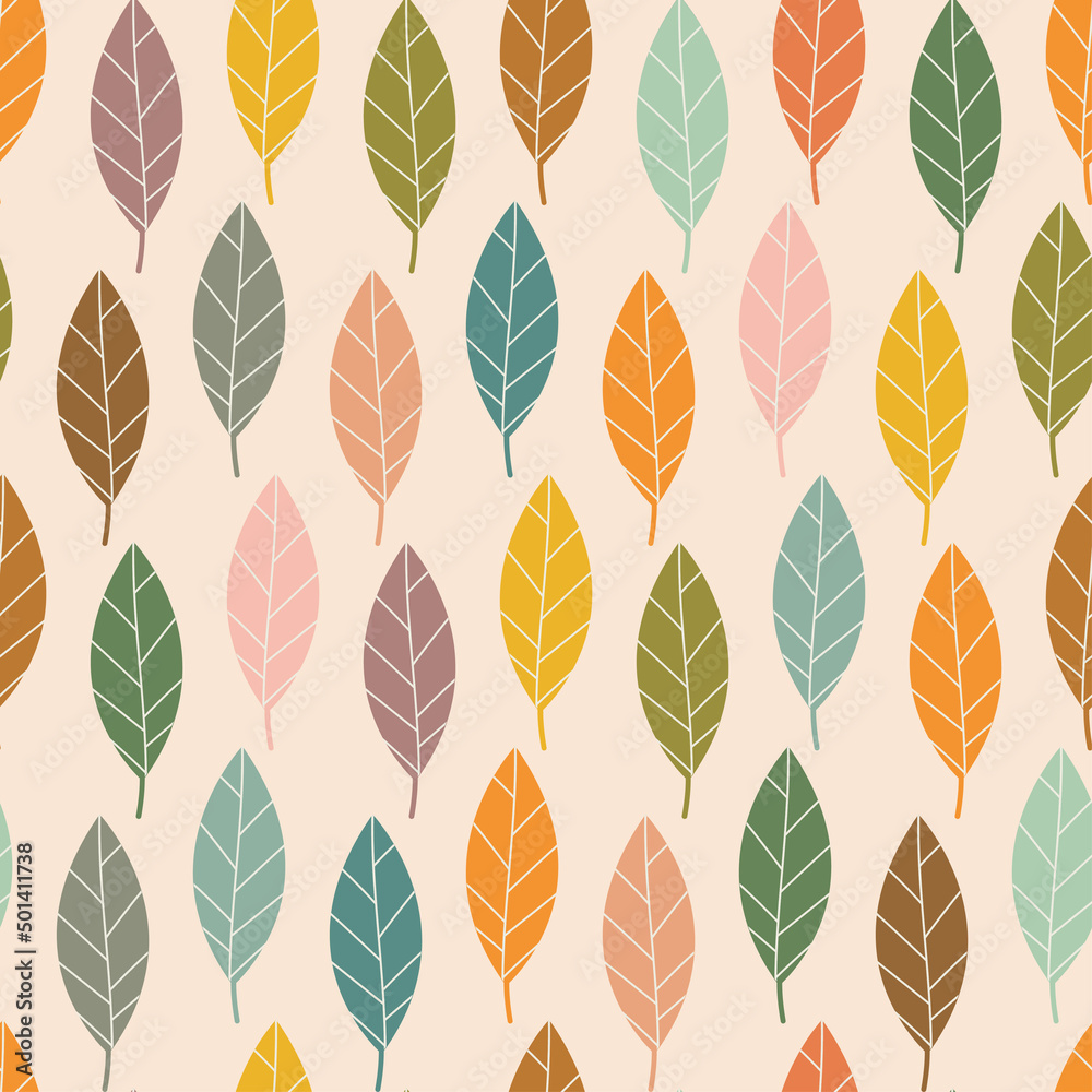 Seamless pattern with bright colorful leaves