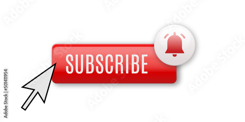 Realistic glossy subscribe button with bell 