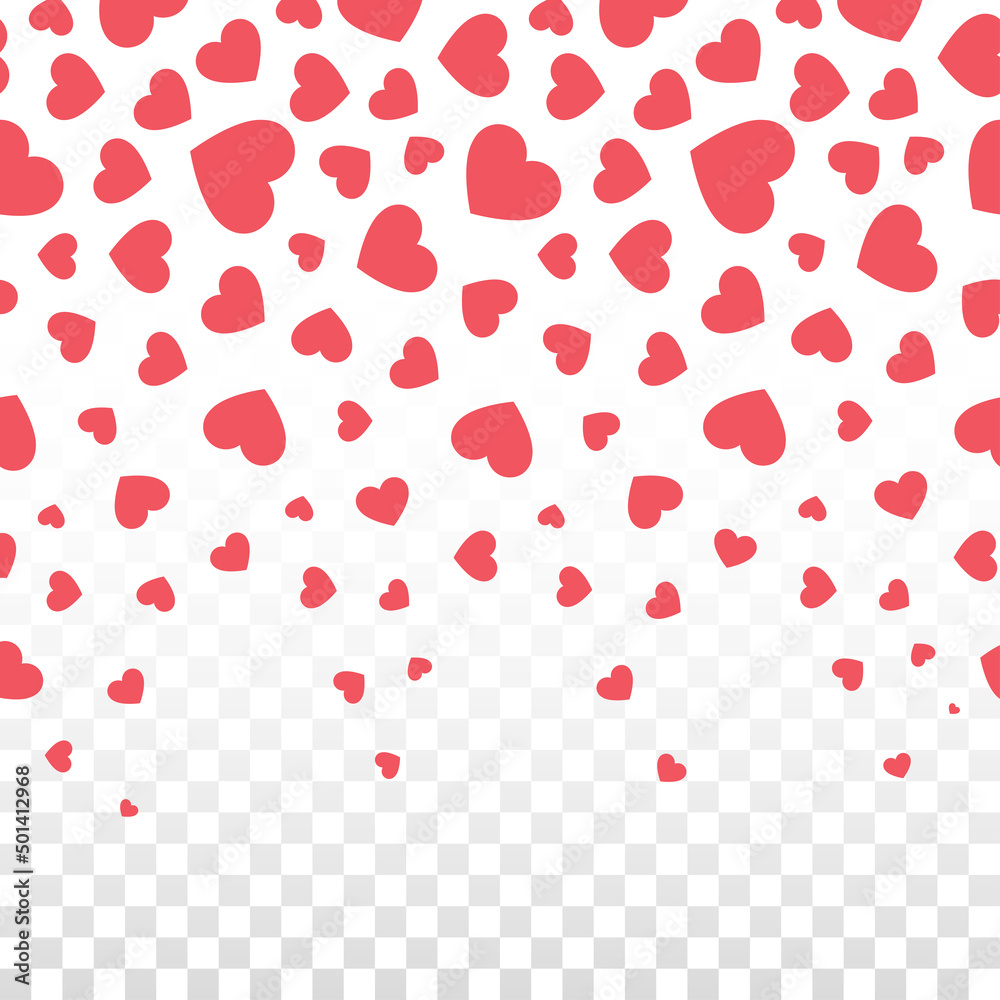 Cute falling hearts background. Red hearts decoration concept.