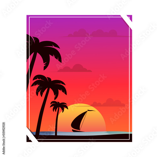 sunset view. summer vacation concept. banner design template for poster  web  social media and mobile apps. tropical beach background 