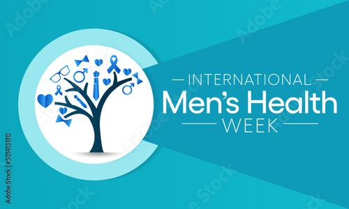 Men's health Week is observed every year in June, used to raise awareness about health care for men and focus on encouraging boys to practice and implement healthy living decisions. Vector art.