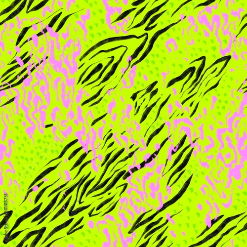 Animal mix bright pattern with neon colors.