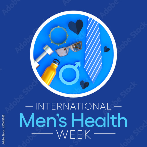 Men's health Week is observed every year in June, used to raise awareness about health care for men and focus on encouraging boys to practice and implement healthy living decisions. 3D Rendering