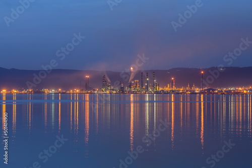 TUPRAS (Turkish Petroleum Refineries Corporation) in Izmit, Kocaeli, Turkey. TUPRAS facilities sunset view. photo