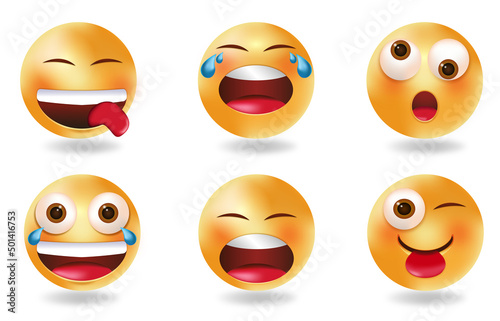 Emoji characters vector set. Cute,funny and sad emojis isolated on white background.
