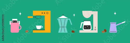 Canvas Vector icons set of coffee brewing methods