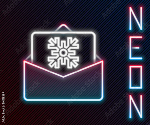 Glowing neon line Christmas postcard icon isolated on black background. Merry Christmas and Happy New Year. Colorful outline concept. Vector