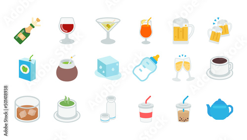 Drinks Vector Emoticons. All Drinks in One Big Emoji Set