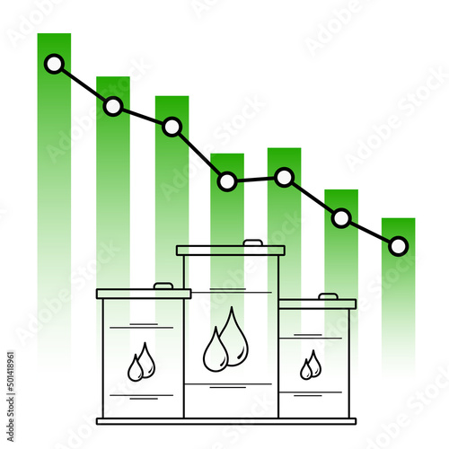 Oil prices drop chart, energy prices falling graph. Vector stock illustration.