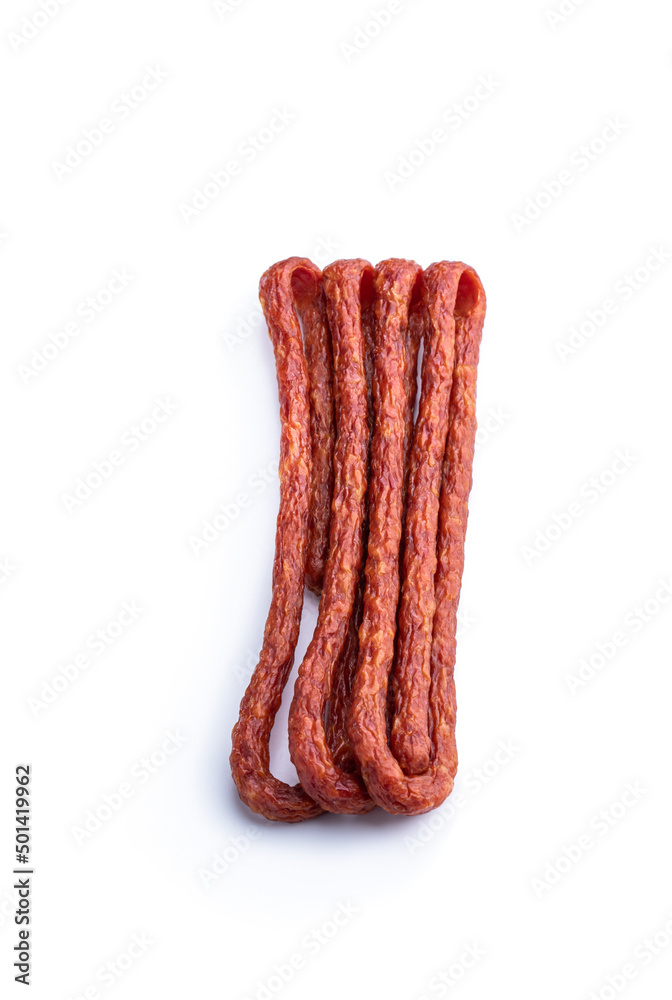 Fototapeta premium Dry cured Kabanos sausage isolated on white