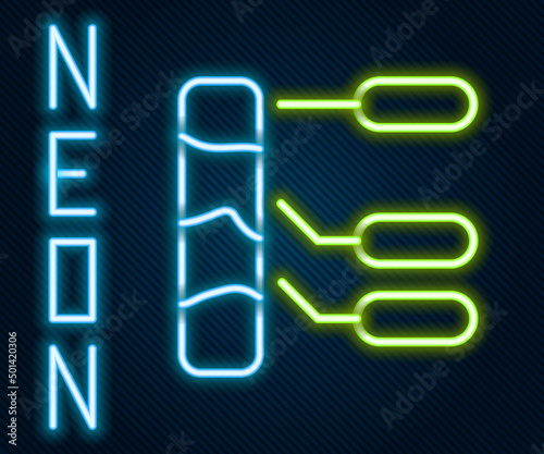 Glowing neon line Agricultural soil test and results icon isolated on black background. Digital soil analysis. Colorful outline concept. Vector