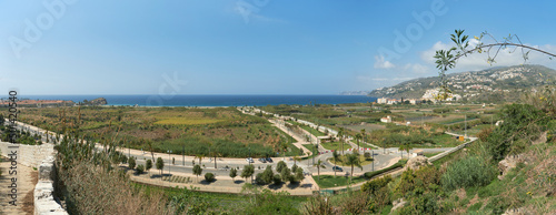 Panoramic view of the coastline of Salobreña, Granada, Spain, seen from an observation deck Mirador Enrique Morente. photo