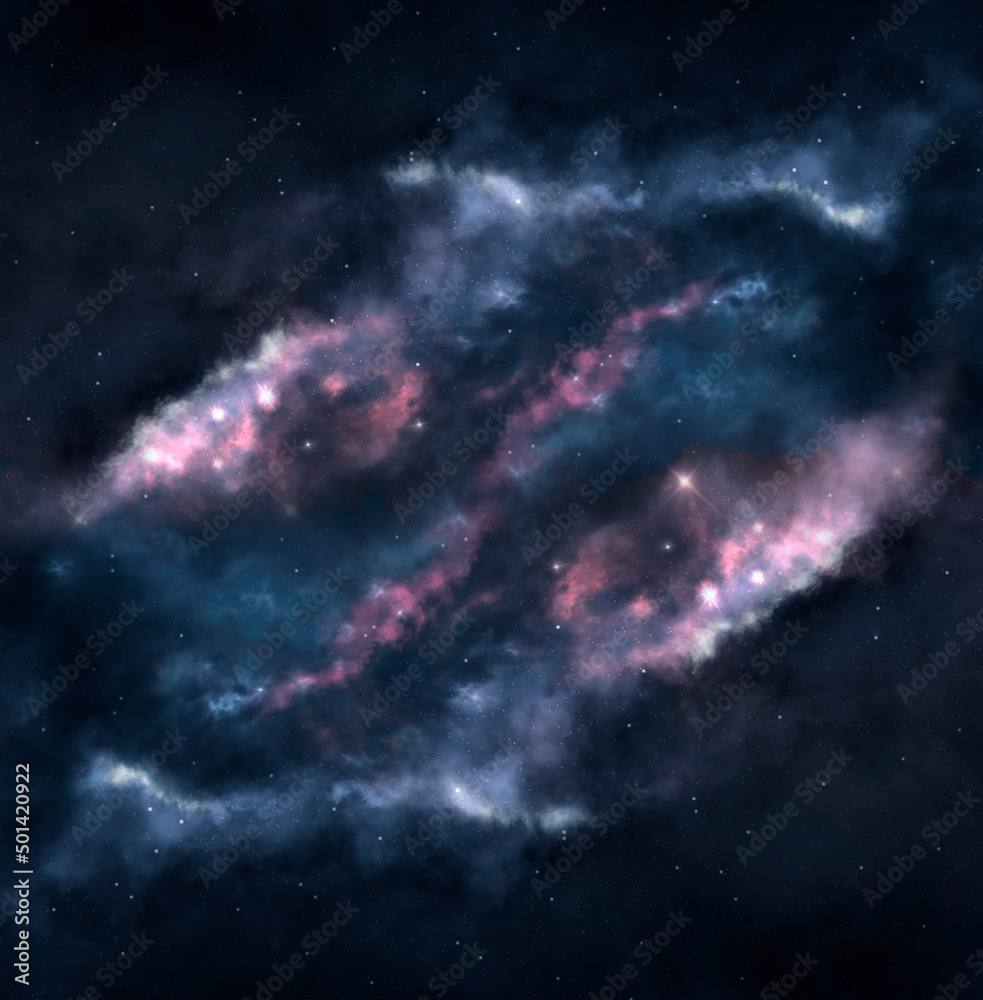 Abstract fantastic space of the universe. Space background with nebula and stars. Dark space background with an unknown planet, flashes of light in space. 3d illustration