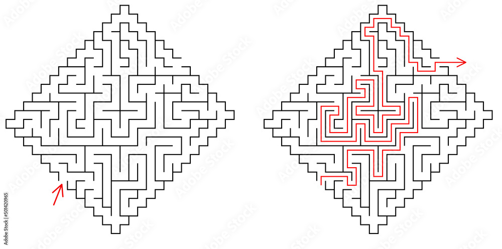 Rombus Riddle Vector rhombus maze with entry and exit. Find the way through labyrinth ...