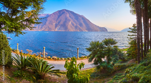 Panorama of the greenery of park Villa Heleneum in Lugano city, Switzerland photo