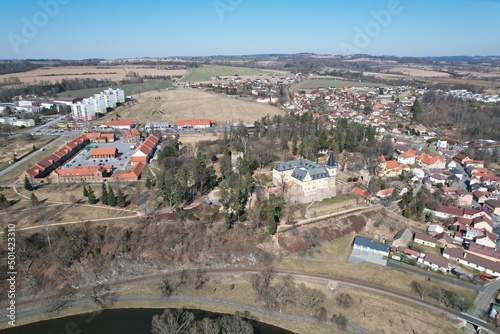 Castle Zruc nad Sazavou (Zámek Zruč nad Sázavou) Czech republic,Europe, ancient castle aerial panorama landscape view photo