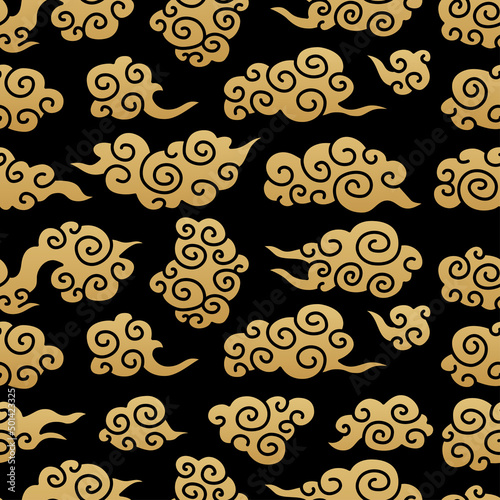Chinese traditional oriental ornament background, clouds pattern seamless. Japanese, Chinese elements. Asian texture for printing on packaging, textiles, paper, fabric, washi paper for scrapbooking