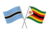 Botswana and Zimbabwe crossed flags. Botswanan and Zimbabwean flags on white background. Vector icon set. Vector illustration.