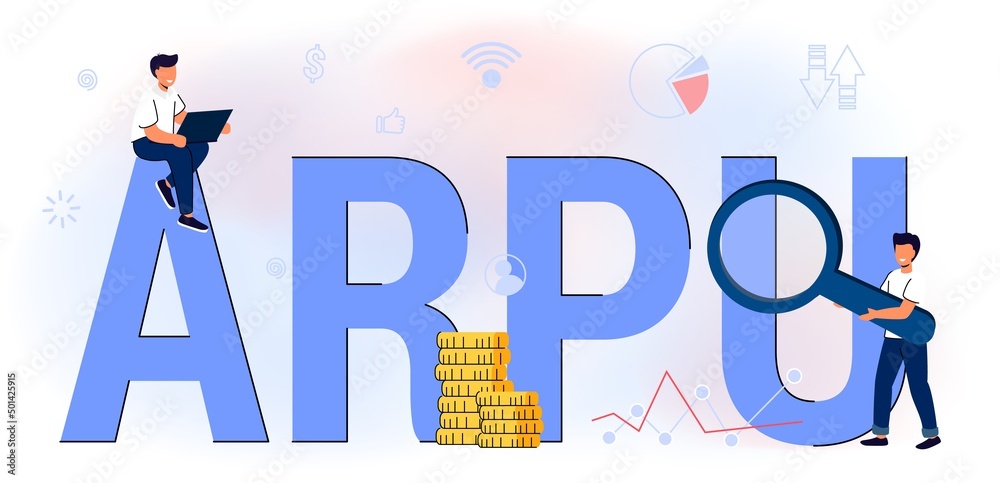 ARPU acronym Average Revenue Per User - total revenue divided by number of subscribers Abbreviation text background Vector illustration concept Business increase calculation