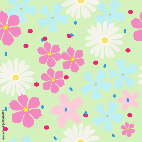 Romantic, spring, floral, schematic drawing, seamless vector pattern light background