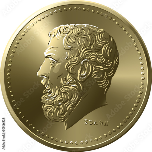 vector obverse of Greek money, 50 drachmas coin with Solon profile photo