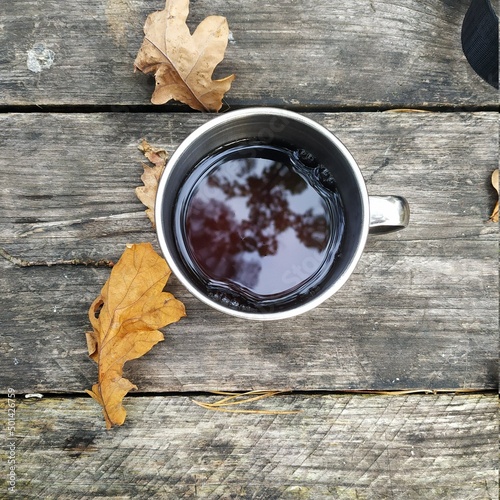 cup of tea with autumn leaves