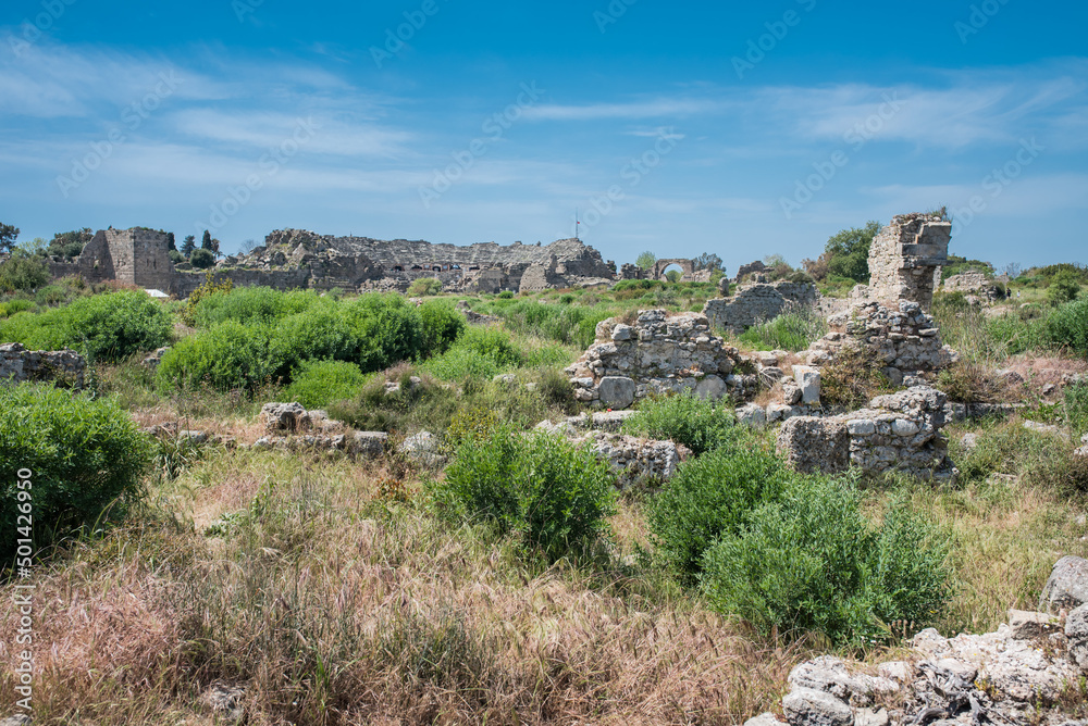 Remains of an ancient city in Side, Turkish Riviera.