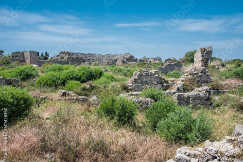 Remains of an ancient city in Side, Turkish Riviera.