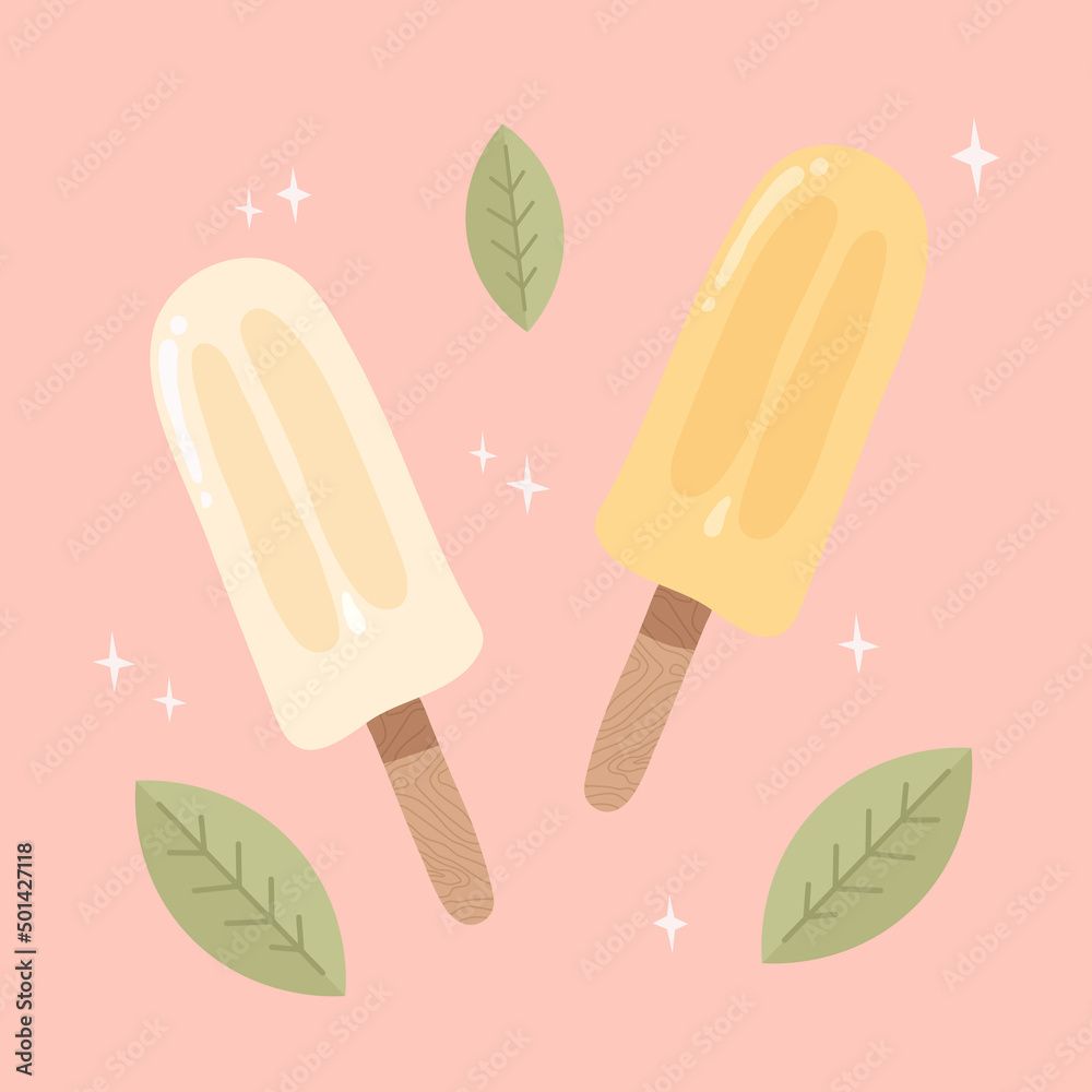Colorfull Ice cream. Frozen dessert, gelato. Summer candy, icecream. Frozen juice, fruit ice. Cold ice cream, sweet food logo. Icecream vector illustration. mint branch Colorfull Ice cream. Frozen dessert, gelato. Summer candy, icecream. Frozen juice, fruit ice. Cold ice cream, sweet food logo. Icecream vector illustration. mint branch