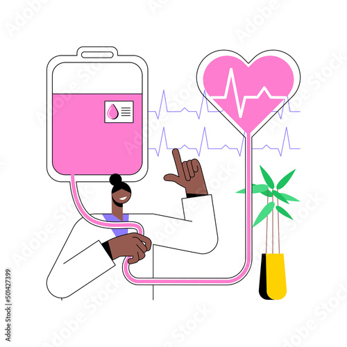 Blood donation abstract concept vector illustration. Plasma donation process, blood bank, universal donor, hemolytic transfusion center, donate for money, rules and preparation abstract metaphor.