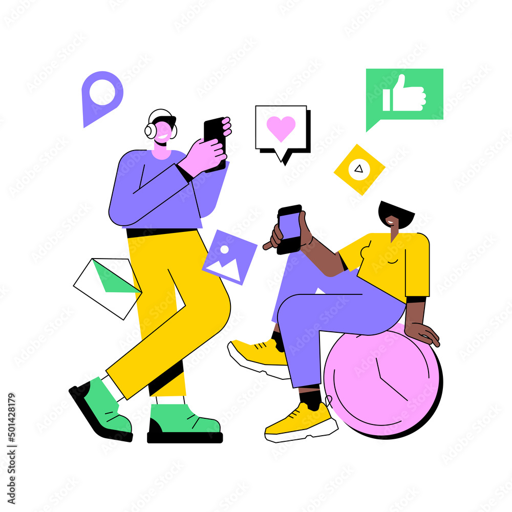 Generation Z abstract concept vector illustration. Hyper-connected world, childhood with tablet, mobile device, social media, mobile banking, personal finance, young people abstract metaphor.