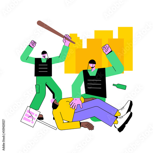 Police violence abstract concept vector illustration. Mass protest, police brutality, civil rights violation, property damage, law enforcement, legal actions, demilitarization abstract metaphor.