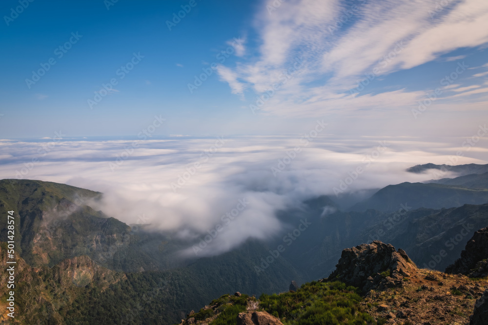 Obraz premium Mountain trail Pico do Arieiro, Madeira Island, Portugal. October 2021
